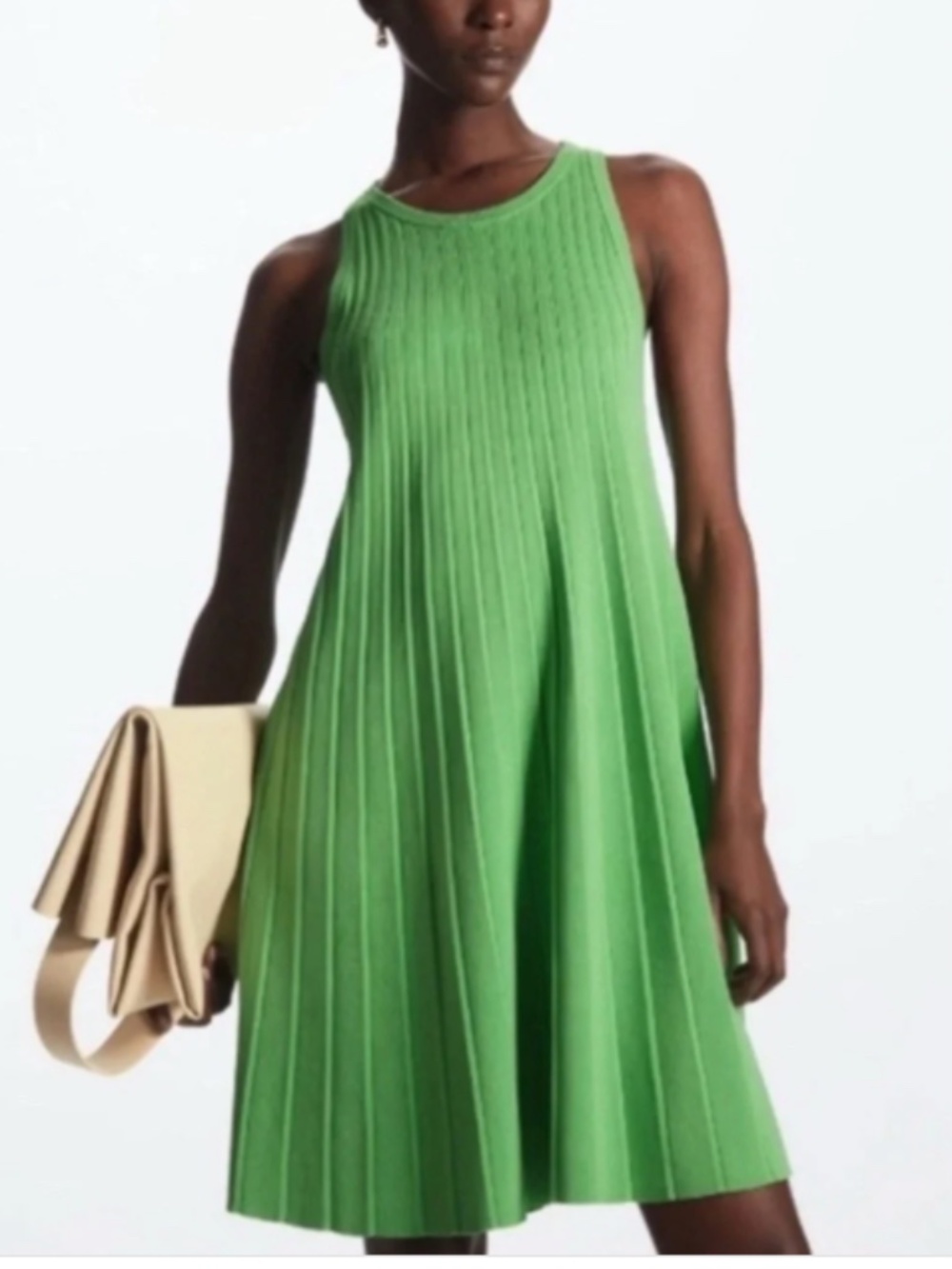 COS Green Ribbed Knit A-Line Dress size small